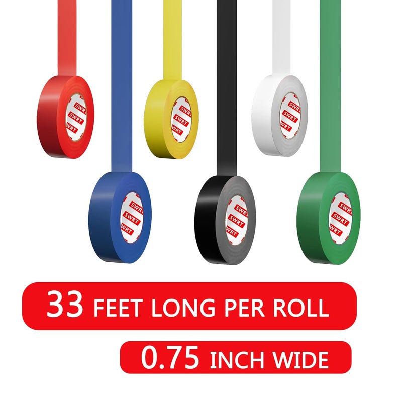 SWRT 6 Pack Colored Electrical Tape, 0.75 in x 33 FT High Temp Electric Tape Under 600V for All Weather, UV Protection, Flame Retardant, Suitable for Domestic, Commercial, and Industrial environments - Image 2